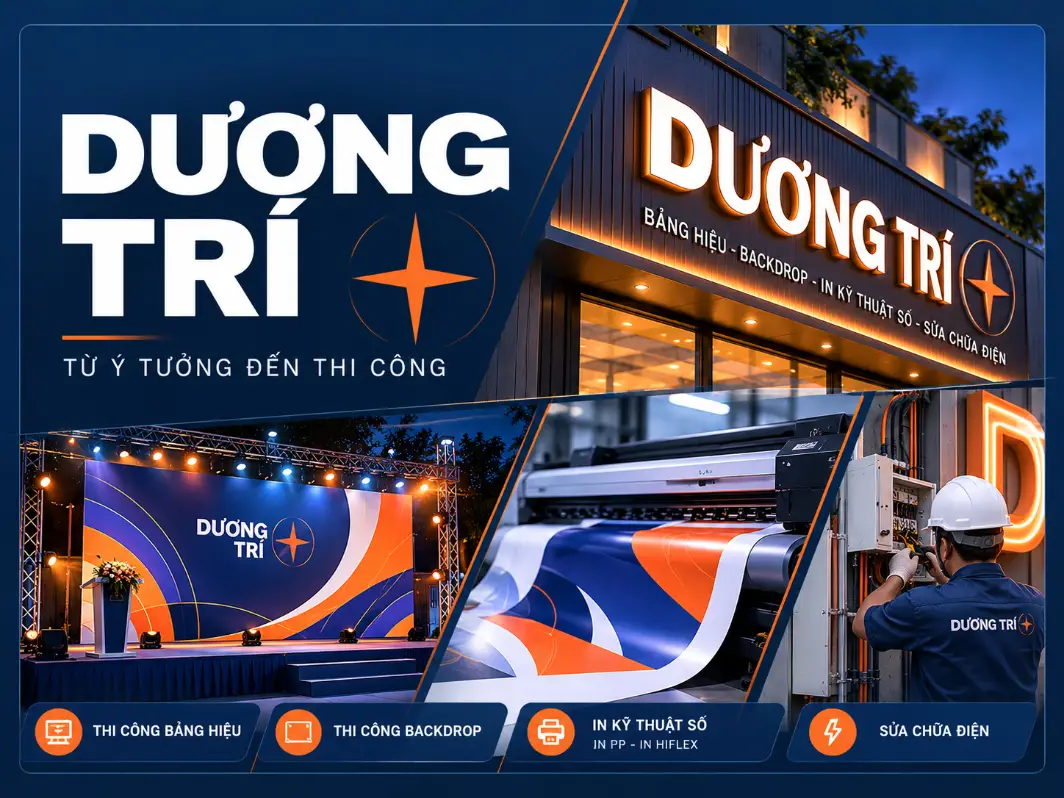 Dương Trí thi công backdrop, bảng hiệu và sửa chữa điện tại TP.HCM